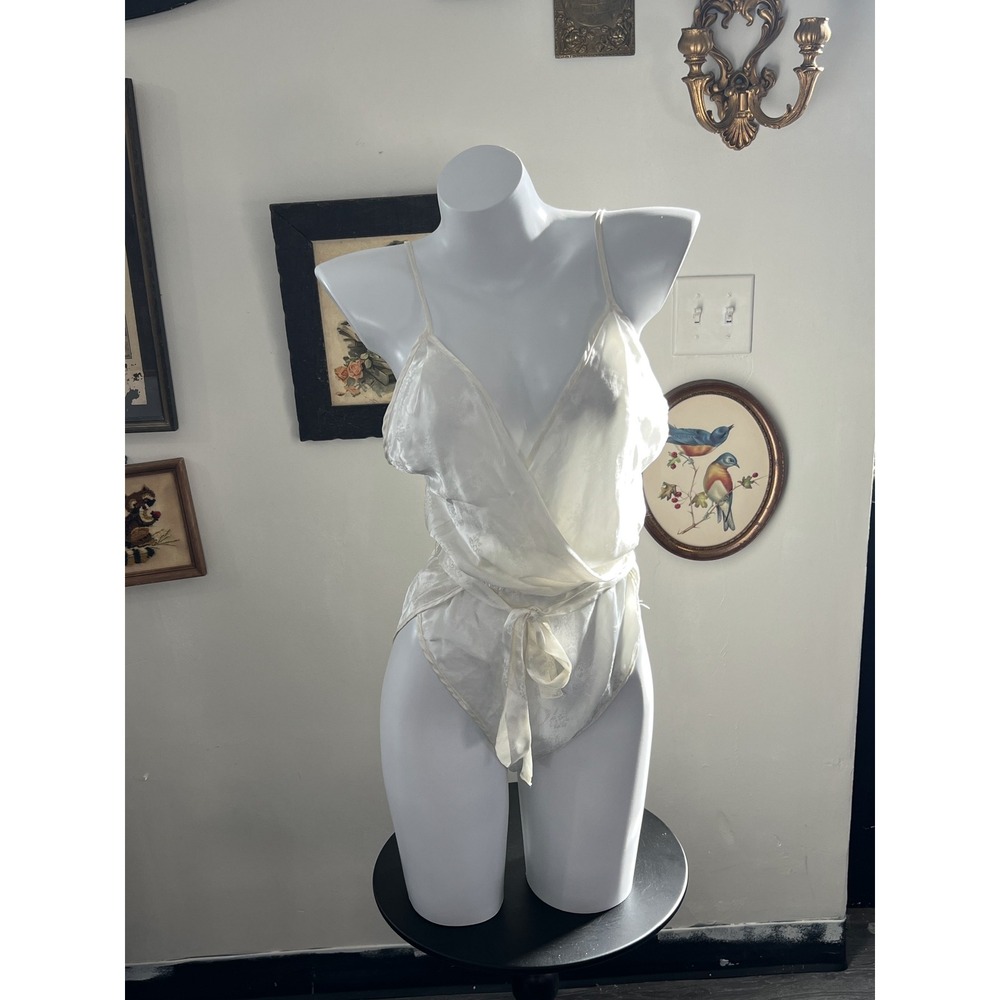 Victoria's Secret Vintage White Satin Wrap Bodysuit Lingerie Size S